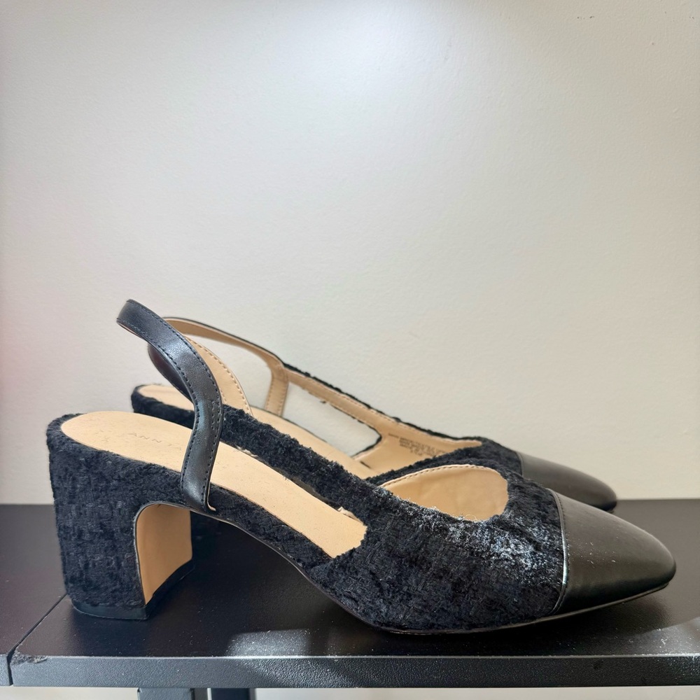 Ann Taylor Black Textured Slingback Heels